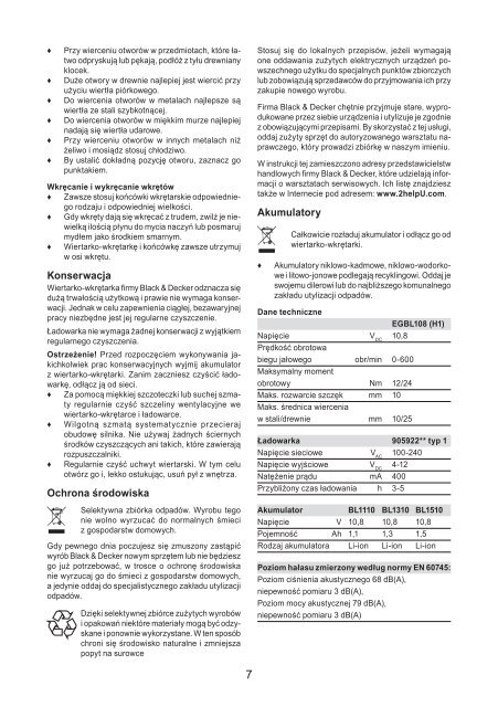 BlackandDecker Perceuse S/f- Egbl108 - Type H1 - Instruction Manual (Pologne)