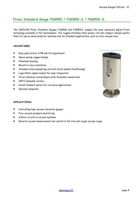 Vacuum Gauges INFICON - Neyco