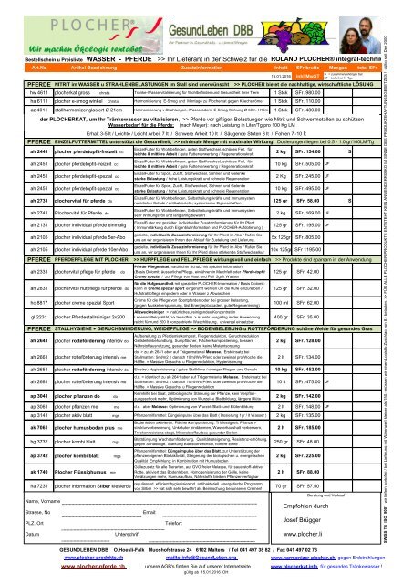 PLOCHER Produkte Pferde Preisliste 2015 CH JUAG