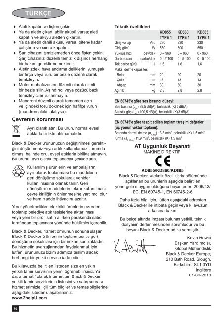 BlackandDecker Marteau Rotatif- Kd855 - Type 1 - Instruction Manual (Europ&eacute;en)