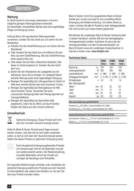 BlackandDecker Marteau Rotatif- Kd855 - Type 1 - Instruction Manual (Europ&eacute;en)