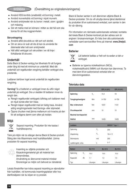 BlackandDecker Perceuse S/f- Epl143 - Type H1 - Instruction Manual (Europ&eacute;en)