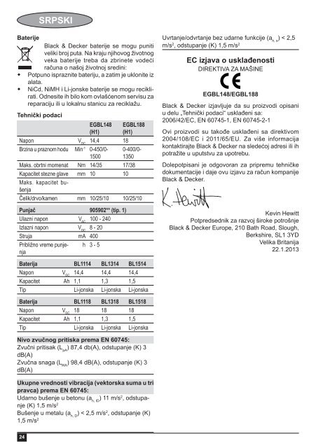 BlackandDecker Marteau Perforateur- Egbl188 - Type H1 - Instruction Manual (Balkans)