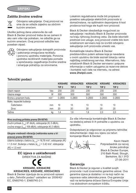 BlackandDecker Marteau Perforateur- Kr554cres - Type 1 - Instruction Manual (Balkans)