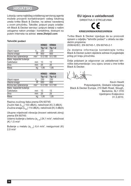 BlackandDecker Marteau Perforateur- Kr603 - Type 1 - Instruction Manual (Balkans)