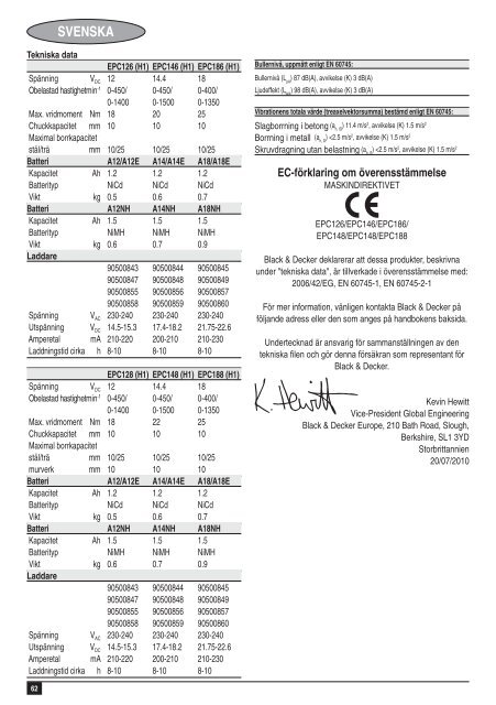 BlackandDecker Perceuse S/f- Epc146 - Type H1 - Instruction Manual (Europ&eacute;en)