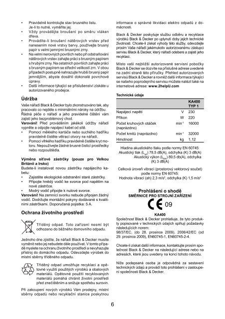 BlackandDecker Ponceuse Orbitale- Ka400 - Type 1 - Instruction Manual (Tch&egrave;que)