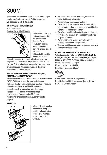 BlackandDecker Ponceuse- Ka220 - Type 1 - Instruction Manual (Europ&eacute;en)