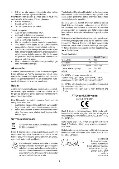 BlackandDecker Ponceuse A Bande- Ka89e - Type 1 - Instruction Manual (Turque)