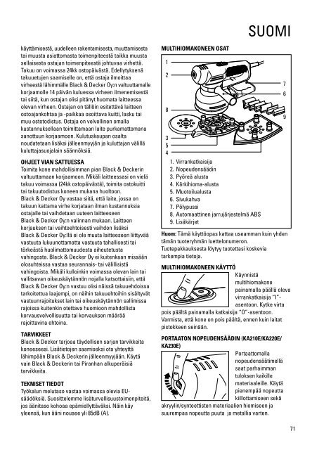 BlackandDecker Ponceuse- Ka200 - Type 1 - Instruction Manual (Europ&eacute;en)