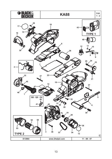 BlackandDecker Ponceuse A Bande- Ka88 - Type 1 - 2 - Instruction Manual (la Hongrie)