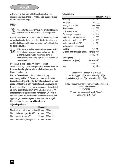 BlackandDecker Scie A Onglets- Sms254 - Type 1 - Instruction Manual (Europ&eacute;en)