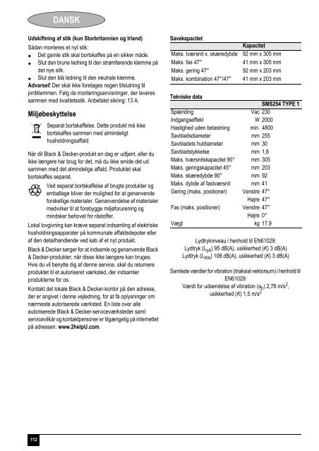 BlackandDecker Scie A Onglets- Sms254 - Type 1 - Instruction Manual (Europ&eacute;en)