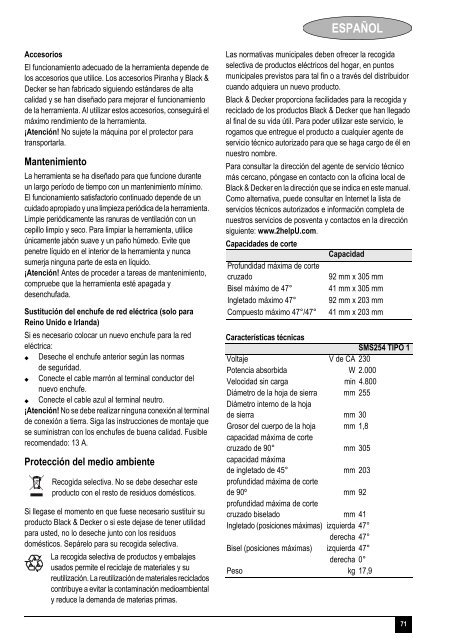 BlackandDecker Scie A Onglets- Sms254 - Type 1 - Instruction Manual (Europ&eacute;en)