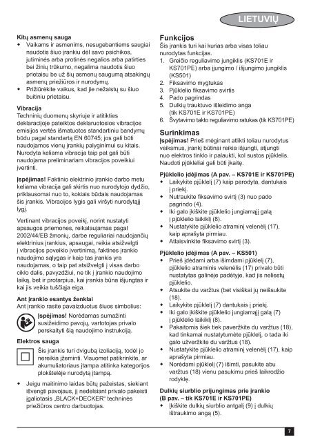 BlackandDecker Scie Sauteuse- Ks701pe - Type 1 - Instruction Manual (Lituanie)