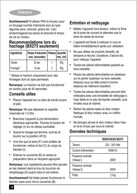 BlackandDecker Mixeur- Bx205 - Type 1 - Instruction Manual