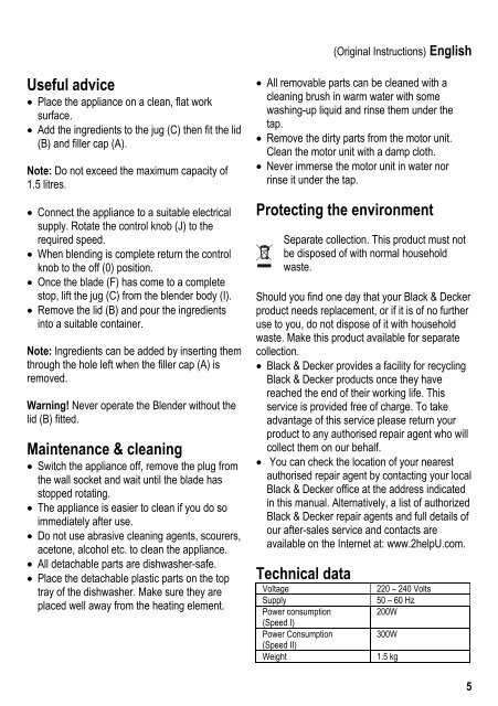 BlackandDecker Mixeur- Bl300 - Type 1 - Instruction Manual (Europ&eacute;en)