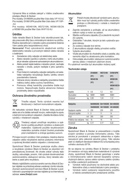 BlackandDecker Wet N'dry Vac- Wd9610 - Type H1 - Instruction Manual (Slovaque)