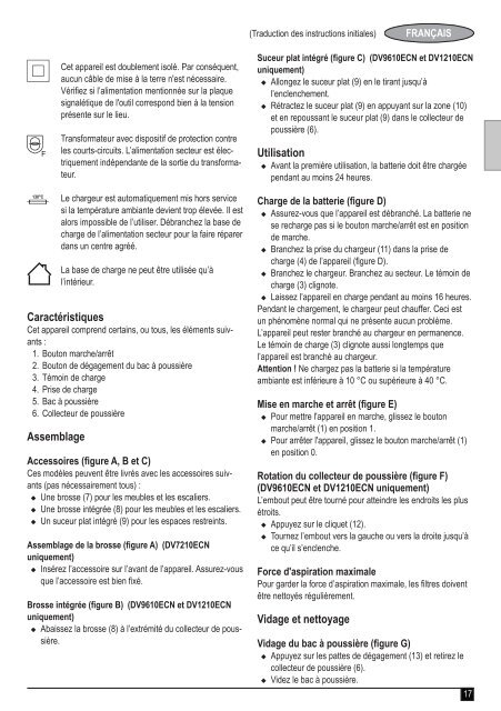 BlackandDecker Aspirateur Port S/f- Dv9610ecn - Type H1 - Instruction Manual (Europ&eacute;en)