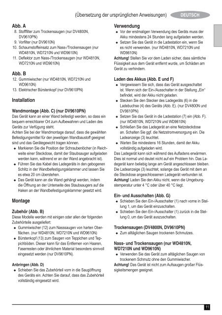 BlackandDecker Wet N'dry Vac- Wd9610 - Type H1 - Instruction Manual (Europ&eacute;en)