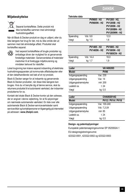 BlackandDecker Aspirateur Port S/f- Pv9605 - Type H2 - Instruction Manual (Europ&eacute;en)