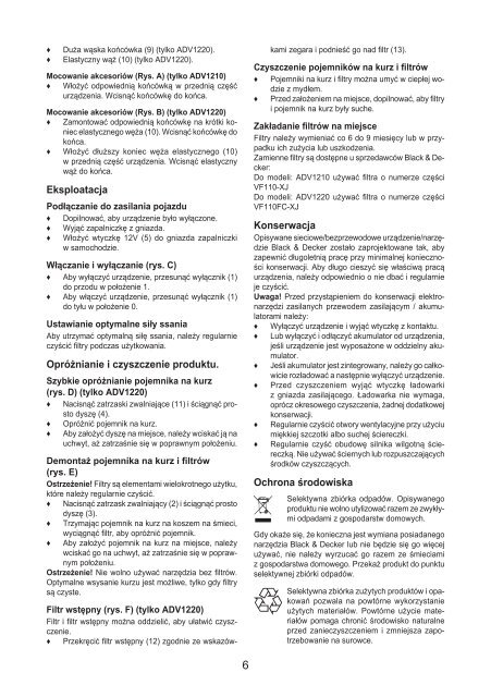 BlackandDecker Aspirateur Auto- Adv1210 - Type H1 - Instruction Manual (Pologne)