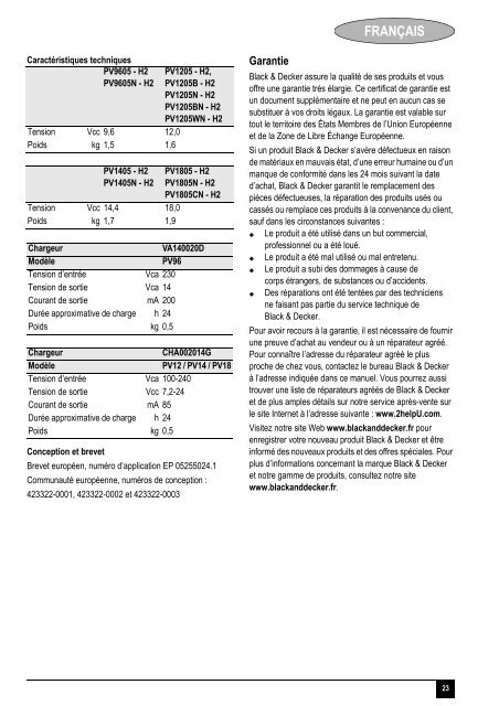 BlackandDecker Aspirateur Port S/f- Pv1805 - Type H2 - Instruction Manual (Europ&eacute;en)