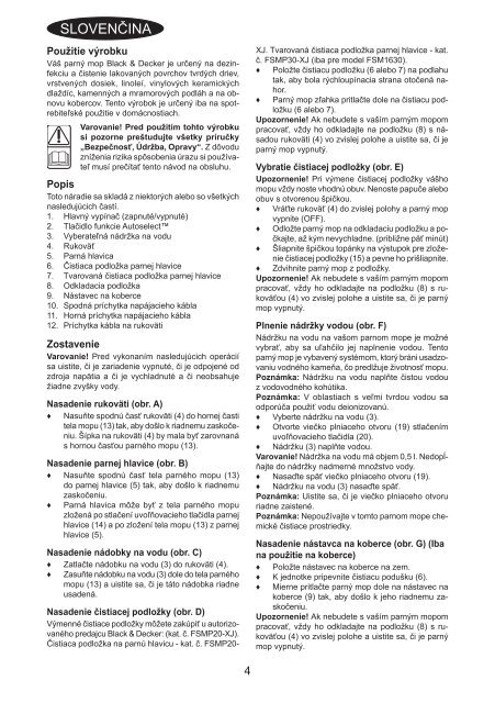 BlackandDecker Balai Laveur Vapeur- Fsm1630bl - Type 1 - Instruction Manual (Slovaque)