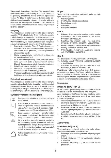 BlackandDecker Aspirateur Port S/f- Nv3610n - Type H1 - Instruction Manual (Slovaque)