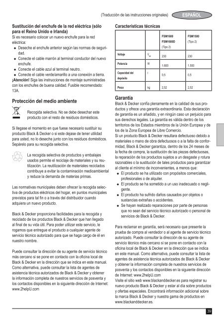 BlackandDecker Balai Laveur Vapeur- Fsm1500 - Type 1 - 2 - Instruction Manual (Europ&eacute;en)