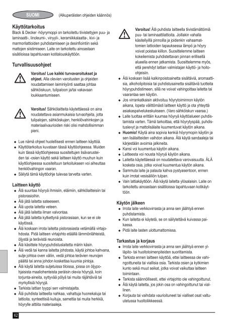 BlackandDecker Balai Laveur Vapeur- Fsm1500 - Type 1 - 2 - Instruction Manual (Europ&eacute;en)