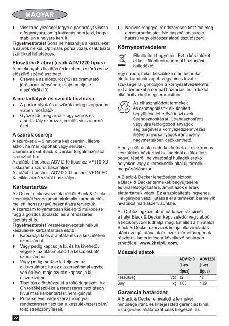 BlackandDecker Aspirateur Auto- Adv1220 - Type H1 - Instruction Manual (Europ&eacute;en Oriental)