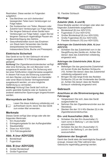 BlackandDecker Aspirateur Auto- Adv1220 - Type H1 - Instruction Manual (Europ&eacute;en Oriental)