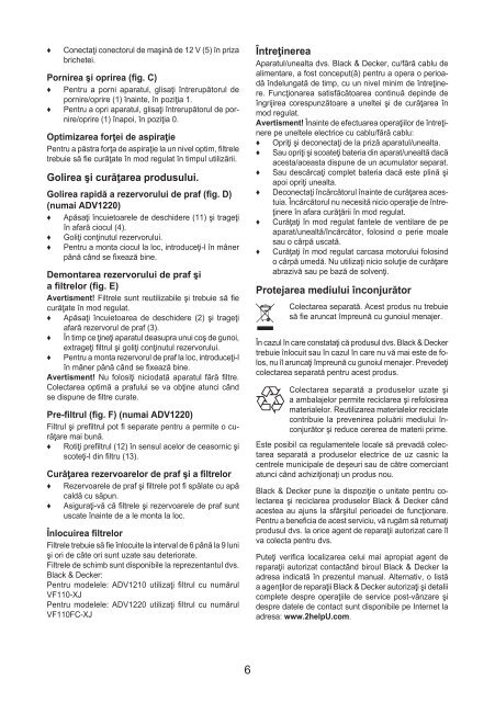 BlackandDecker Aspirateur Auto- Adv1220 - Type H1 - Instruction Manual (Roumanie)