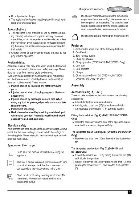 BlackandDecker Aspirateur Port S/f- Dv9610an - Type H1 - Instruction Manual (Anglaise)