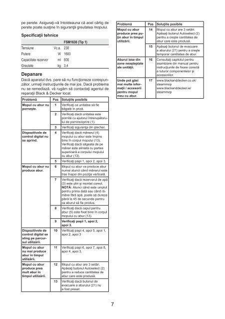 BlackandDecker Balai Laveur Vapeur- Fsm1630 - Type 1 - Instruction Manual (Roumanie)