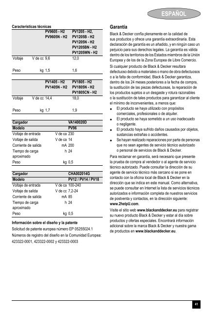 BlackandDecker Aspirateur Port S/f- Pv1205 - Type H2 - Instruction Manual (Europ&eacute;en)