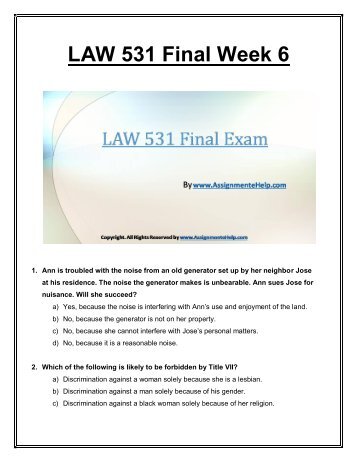 UOP Business Law 531 Week 6 Final Exam Question Answers