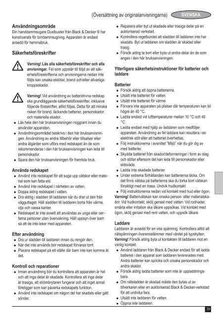 BlackandDecker Aspirateur Port S/f- Dv9610n - Type H1 - Instruction Manual (Europ&eacute;en)