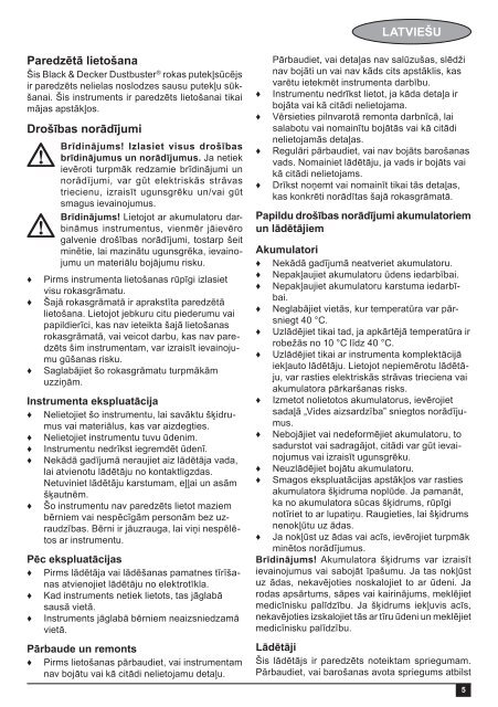 BlackandDecker Aspirateur Port S/f- Dv9610n - Type H1 - Instruction Manual (Lettonie)