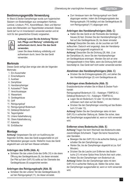 BlackandDecker Balai Laveur Vapeur- Fsmh1621 - Type 1 - Instruction Manual (Europ&eacute;en)