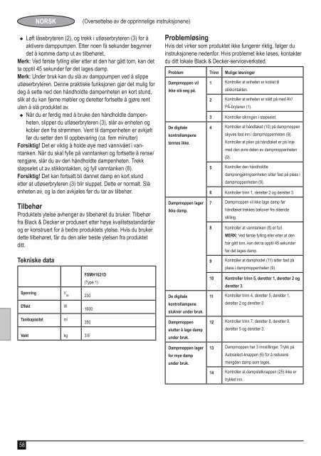 BlackandDecker Balai Laveur Vapeur- Fsmh1621 - Type 1 - Instruction Manual (Europ&eacute;en)