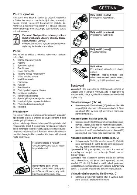 BlackandDecker Balai Laveur Vapeur- Fsmh1621 - Type 1 - Instruction Manual (Tch&egrave;que)