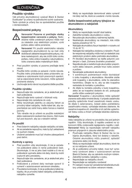BlackandDecker Aspirateur Port S/f- Dv6010n - Type H1 - Instruction Manual (Slovaque)