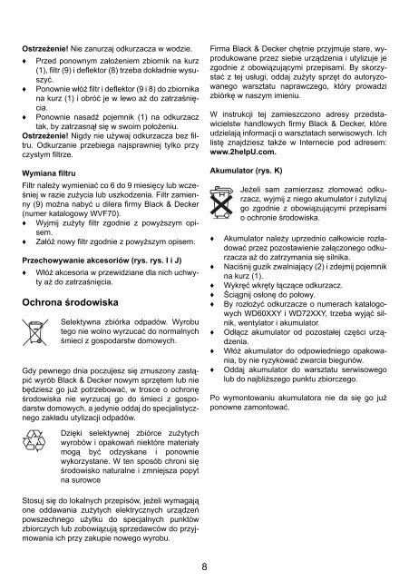 BlackandDecker Wet N'dry Vac- Wd7215 - Type H2 - Instruction Manual (Pologne)