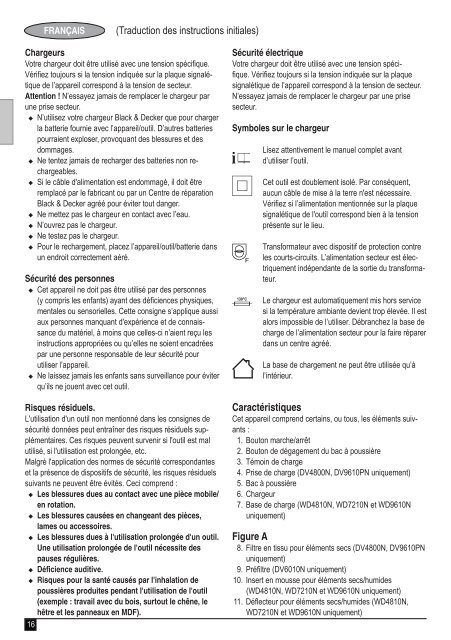 BlackandDecker Aspirateur Port S/f- Dv9610pn - Type H1 - Instruction Manual (Europ&eacute;en)