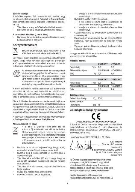 BlackandDecker Aspirateur Port S/f- Dv9605 - Type H1 - Instruction Manual (la Hongrie)