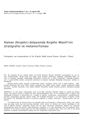 Kaman (Kırşehir) dolayısında Kırşehir Masifi'nin stratigrafisi ve ...