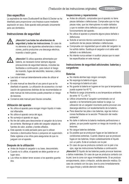 BlackandDecker Aspirateur Port S/f- Dv7210 - Type H1 - Instruction Manual (Europ&eacute;en)