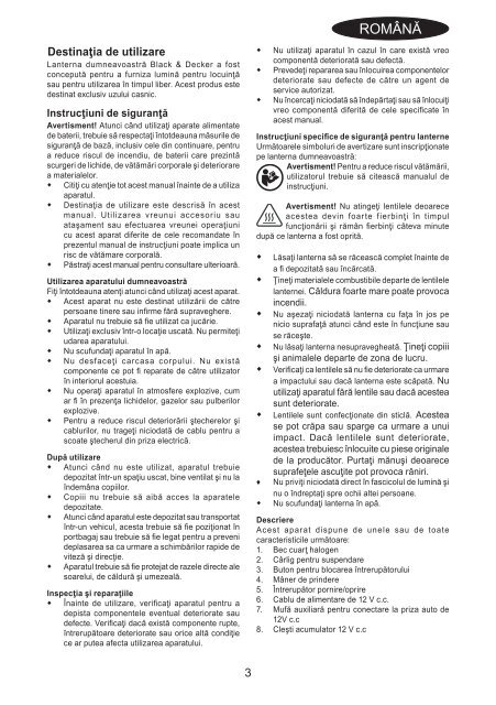 BlackandDecker Phare Auto- Bdsl300 - Type 1 - Instruction Manual (Roumanie)